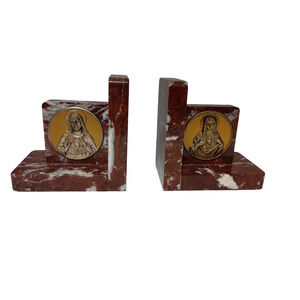 ESM Italy Sacred Heart Jesus and Mary Marble Bookends